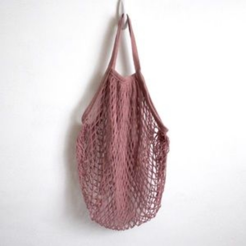 French Cotton Market Net Tote Bag/Dusty Rose/Short - Picture 2 of 8